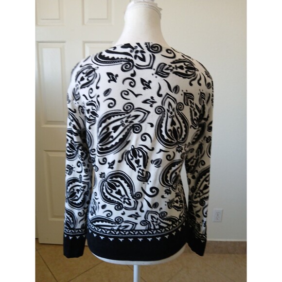 Pierri NY Size Medium  Floral Cream Black Sequin Cardigan Sweater Women Top - Picture 3 of 15